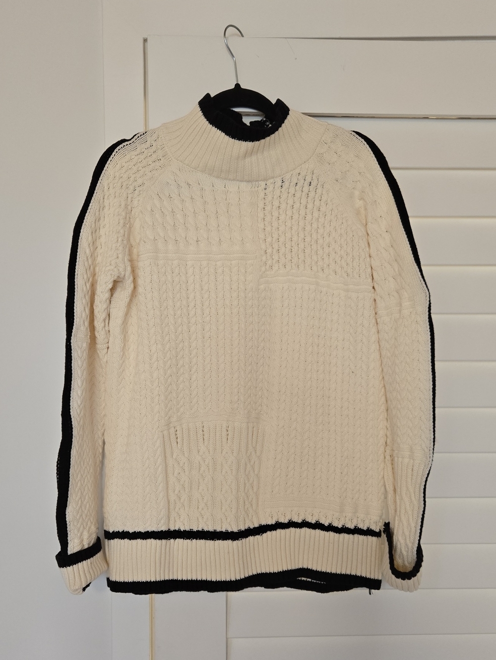 Cream Cable Knit Sweater with Black Trim - Women's